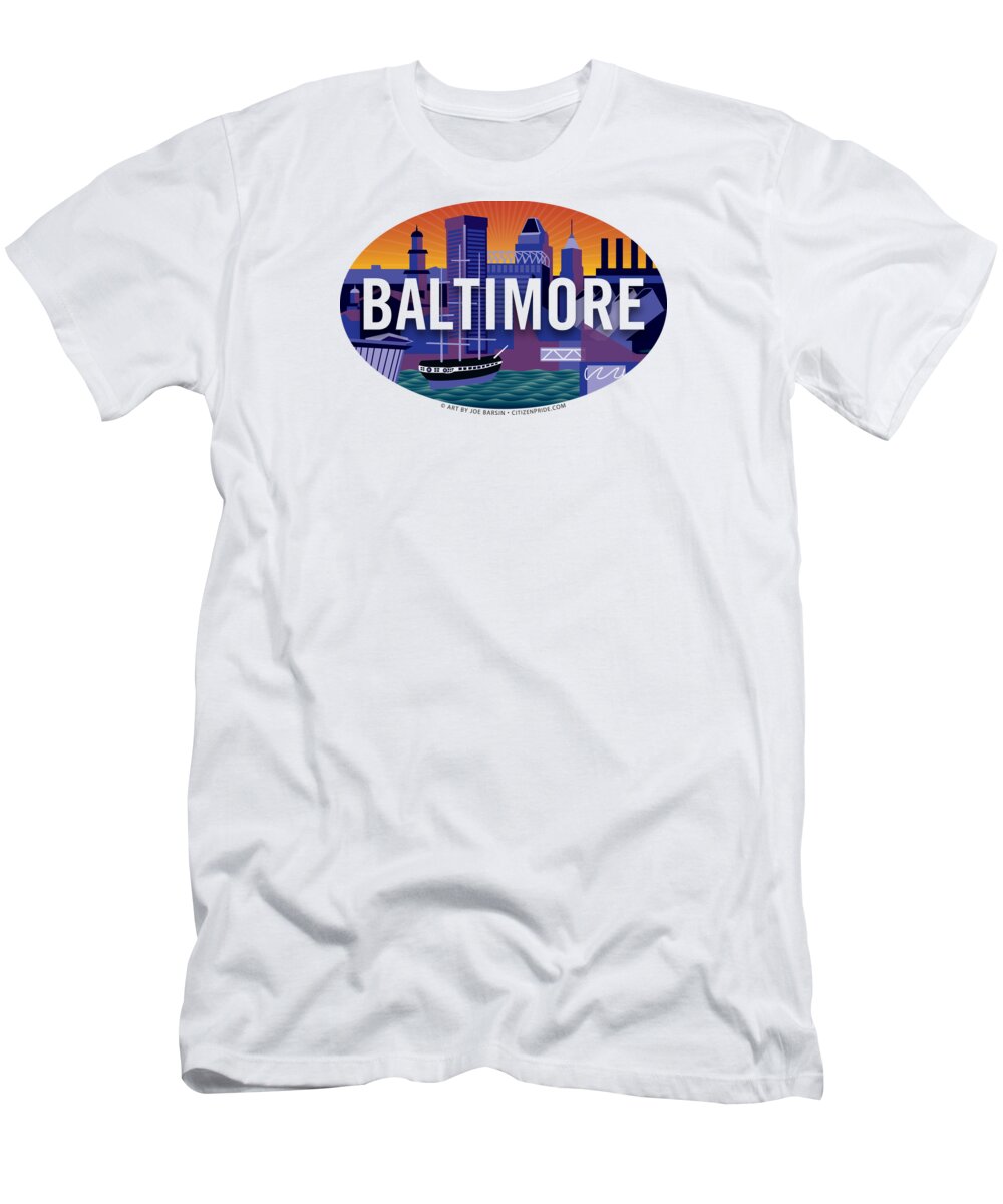 Baltimore T-Shirt featuring the digital art Baltimore Skyline Oval Image by Joe Barsin