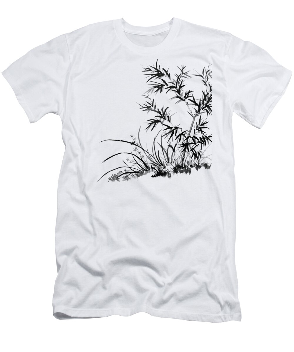 Bamboo T-Shirt featuring the painting Bamboo Impression - no Cally by Birgit Moldenhauer