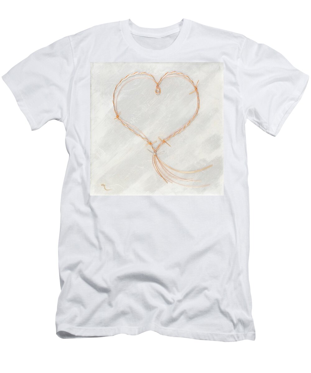 Heart T-Shirt featuring the painting Barbed Heart-Gold Pink by Tamara Nelson