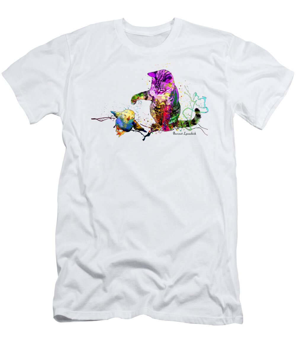 Cat T-Shirt featuring the mixed media Baronet Loveachick by Miki De Goodaboom