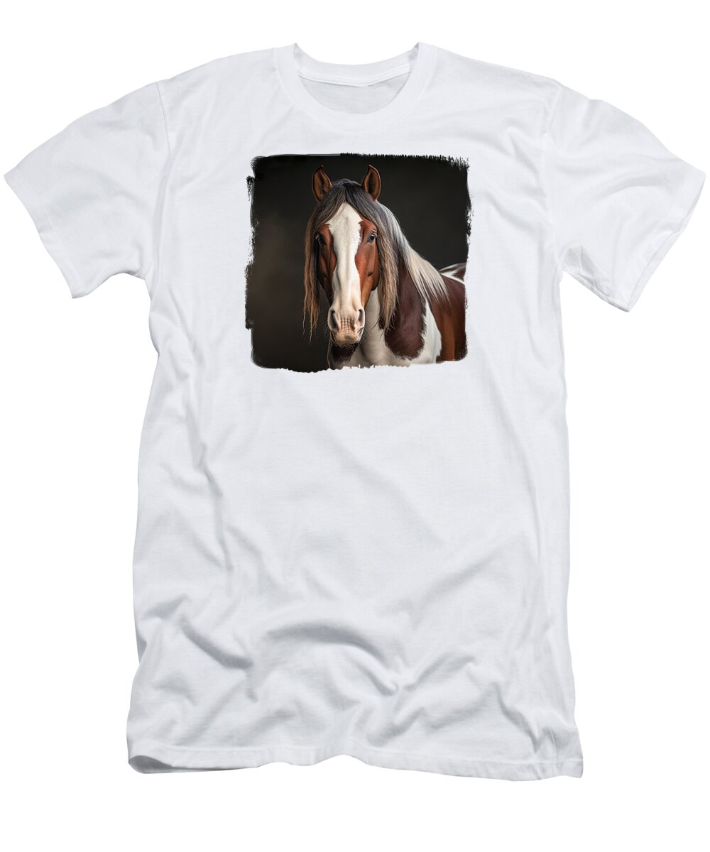 Pinto T-Shirt featuring the digital art Bay Pinto Stallion by Elisabeth Lucas