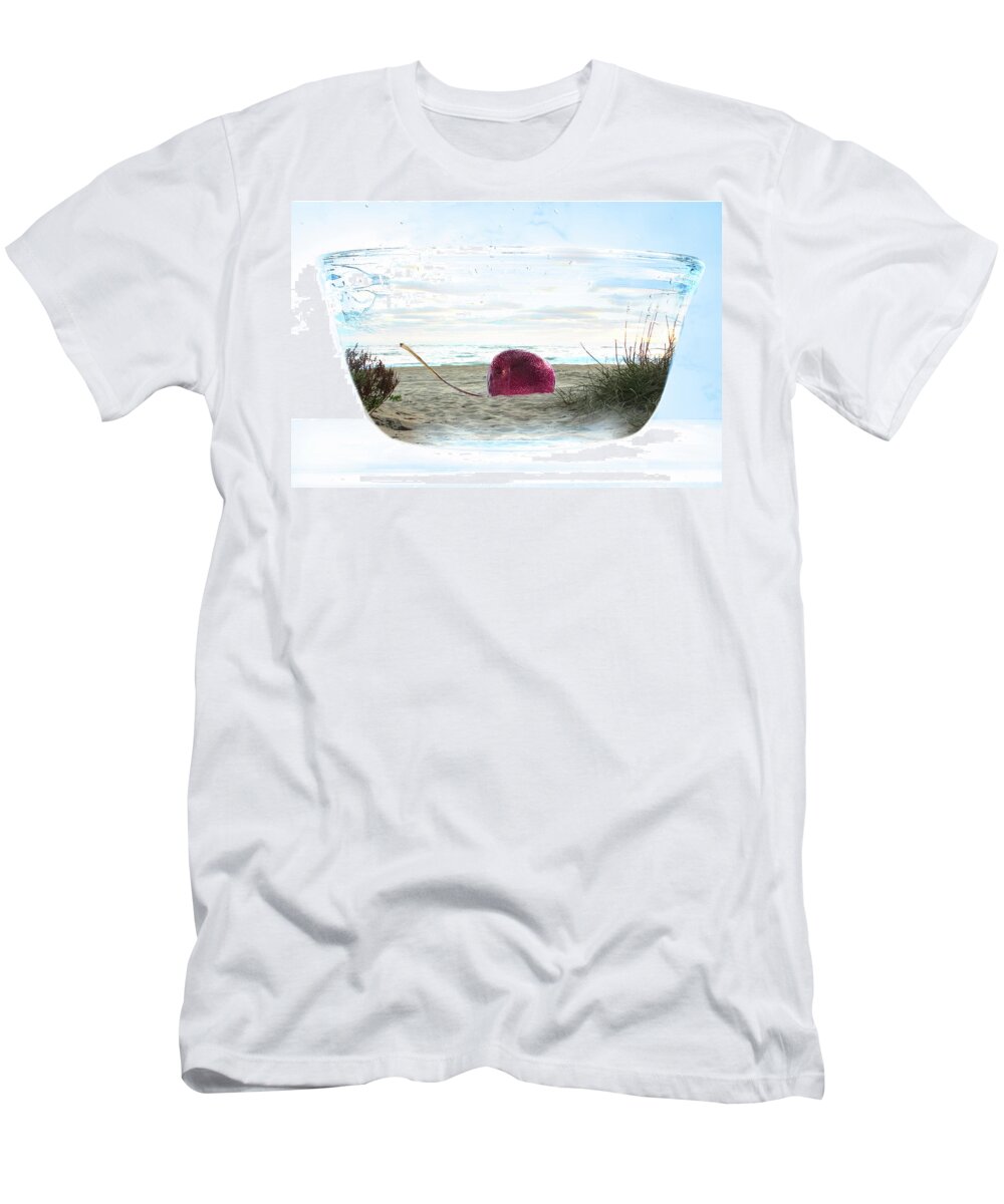 Cherry On The Beach T-Shirt featuring the photograph Beach in a bowl by Sharon Popek