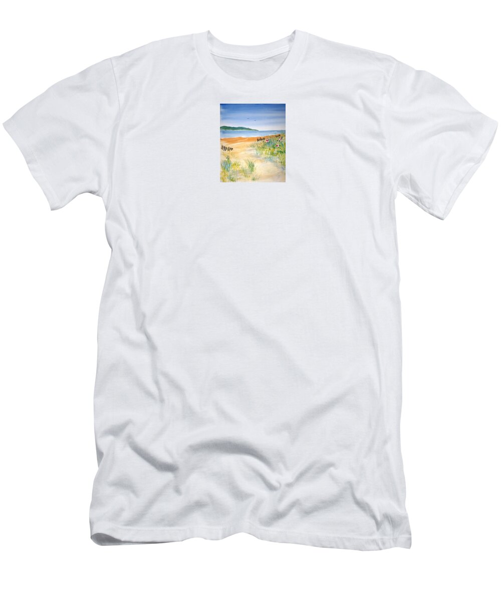 Watercolor T-Shirt featuring the painting Beach Walk by John Klobucher