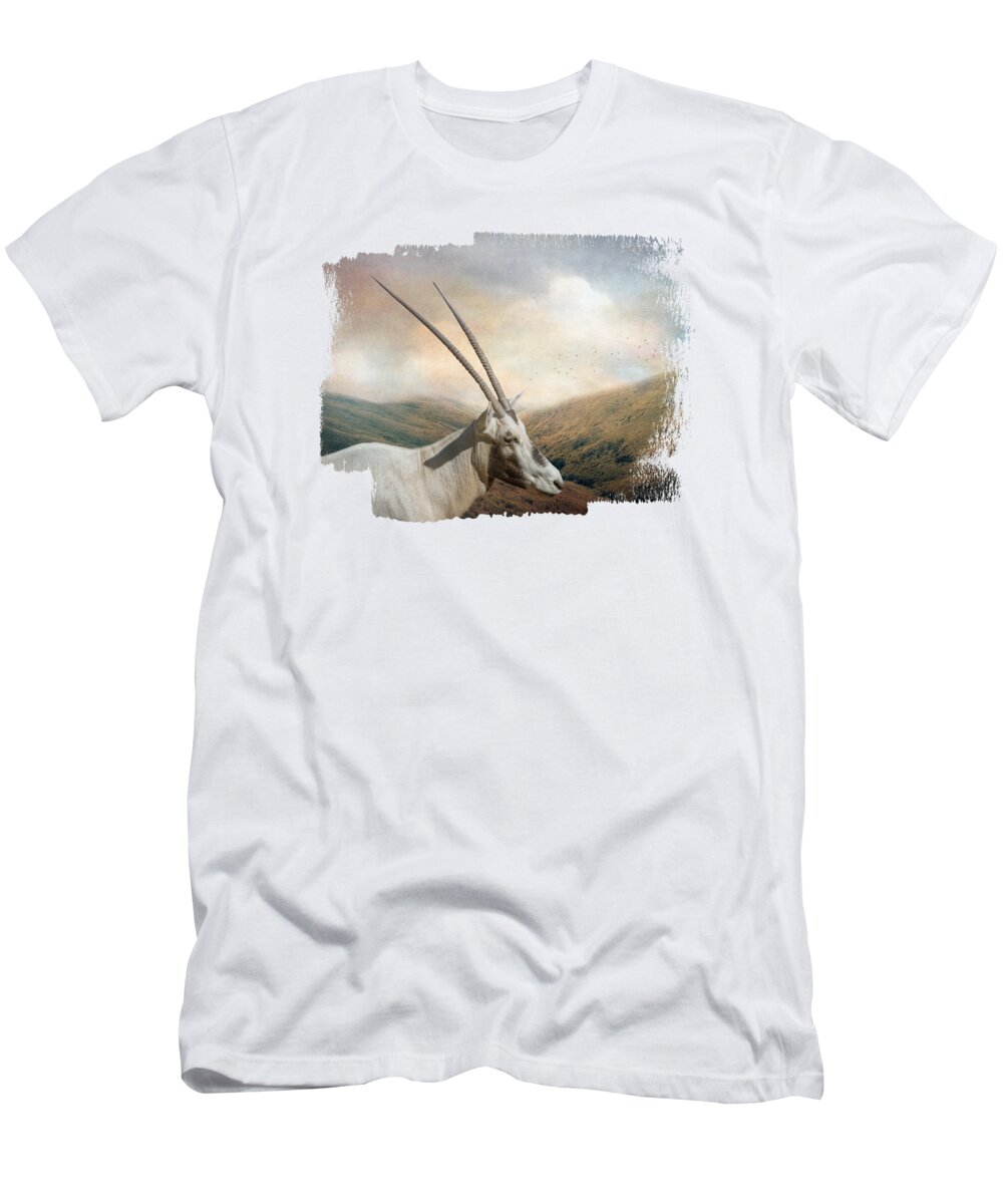 Arabian Oryx T-Shirt featuring the mixed media Beautiful Arabian Oryx Three by Elisabeth Lucas