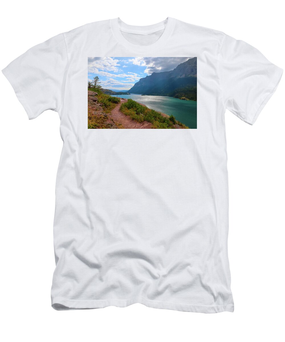 Water T-Shirt featuring the photograph Beautiful Blue Water along the St. Mary Trail in Glacier National Park by Candice White