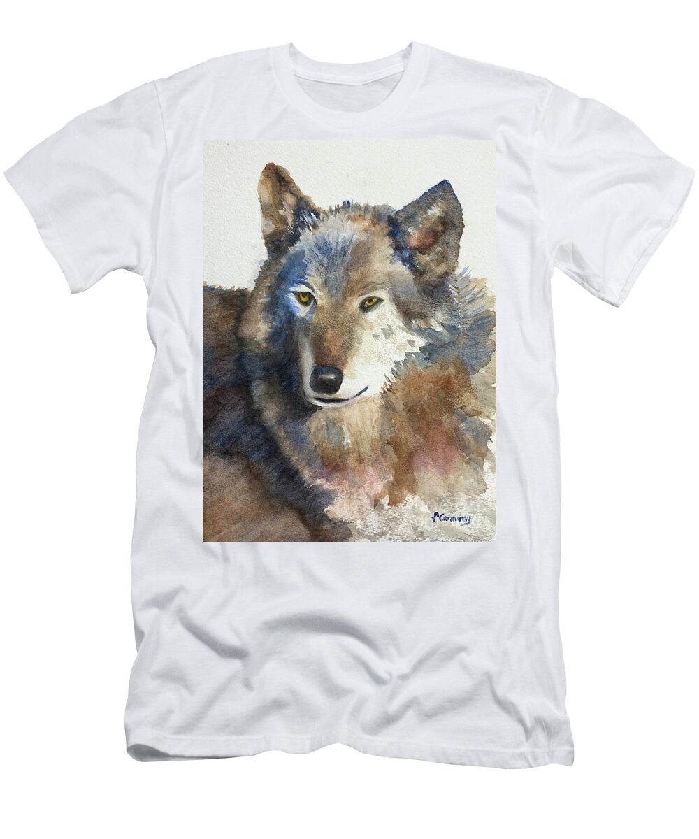 Wolf T-Shirt featuring the painting Beautiful Gray Wolf by Sue Carmony