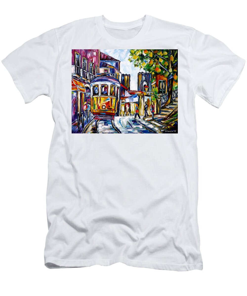 People In The City T-Shirt featuring the painting Beautiful Lisbon by Mirek Kuzniar