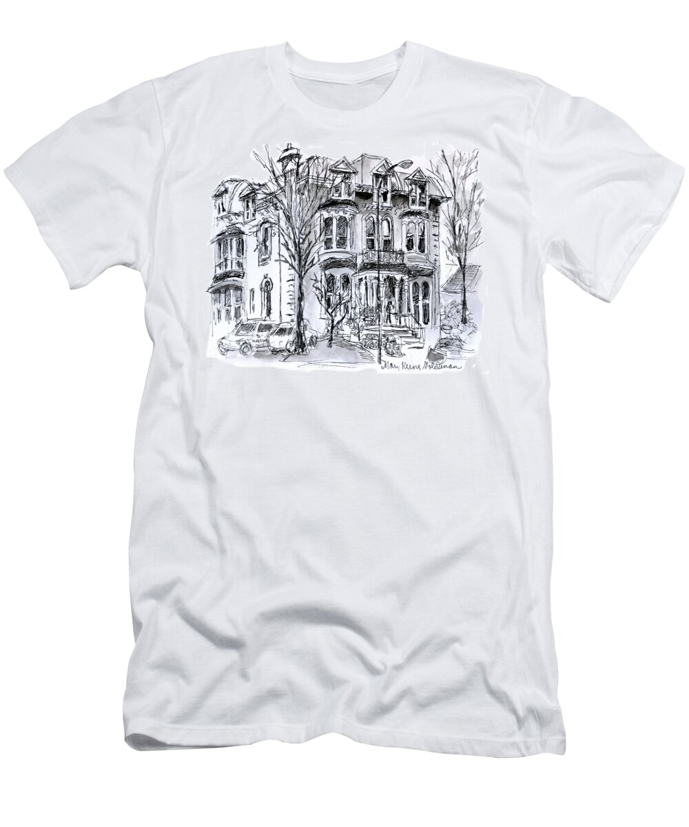 Mansion T-Shirt featuring the drawing Buffalo NY Mansion on Delaware by Mary Kunz Goldman