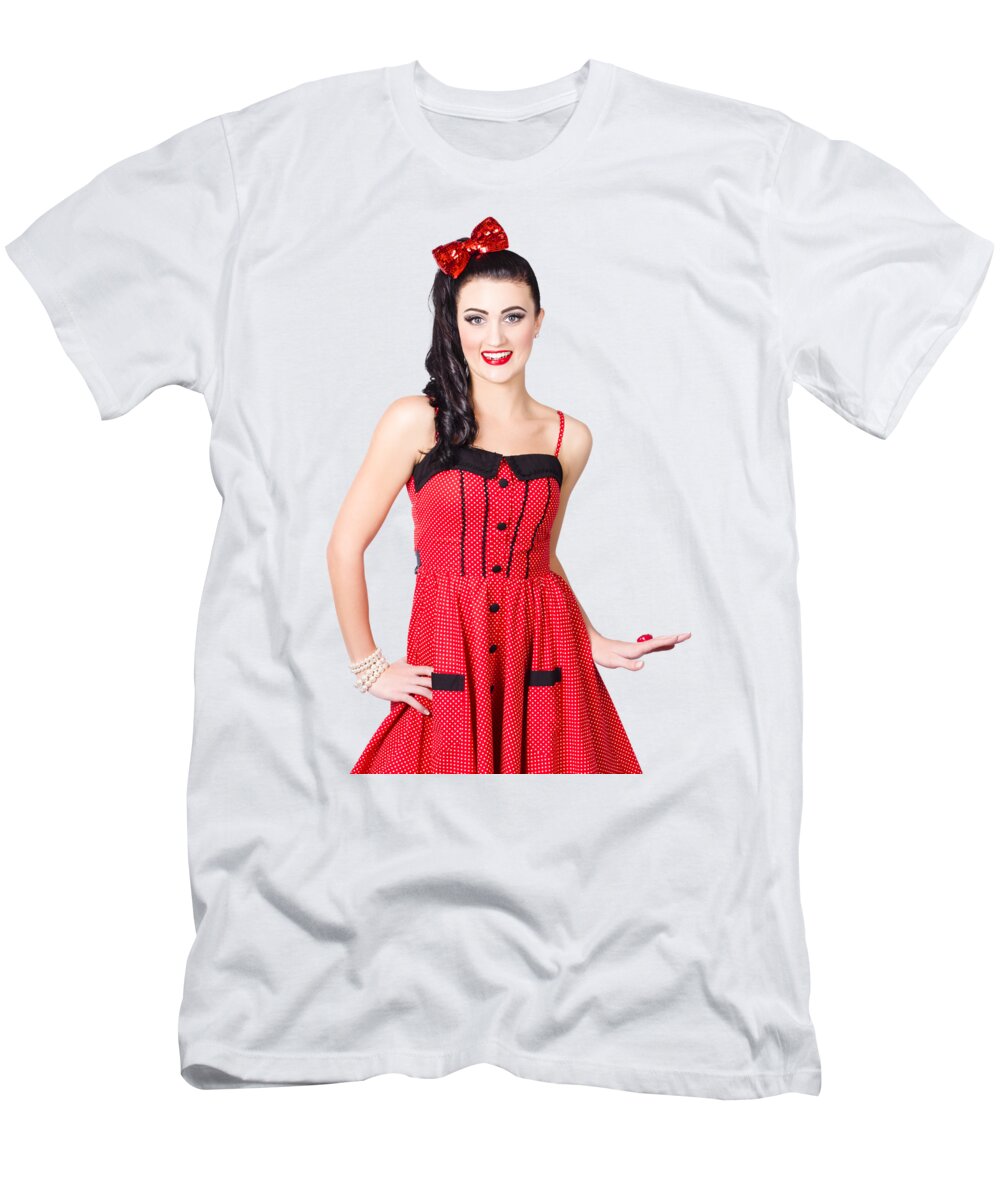 Pin-up T-Shirt featuring the photograph Beautiful pinup girl with pretty smile by Jorgo Photography