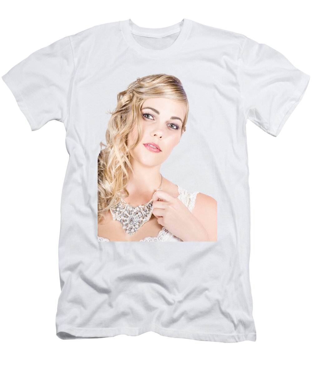 Jewelry T-Shirt featuring the photograph Beautiful woman wearing jewelry by Jorgo Photography
