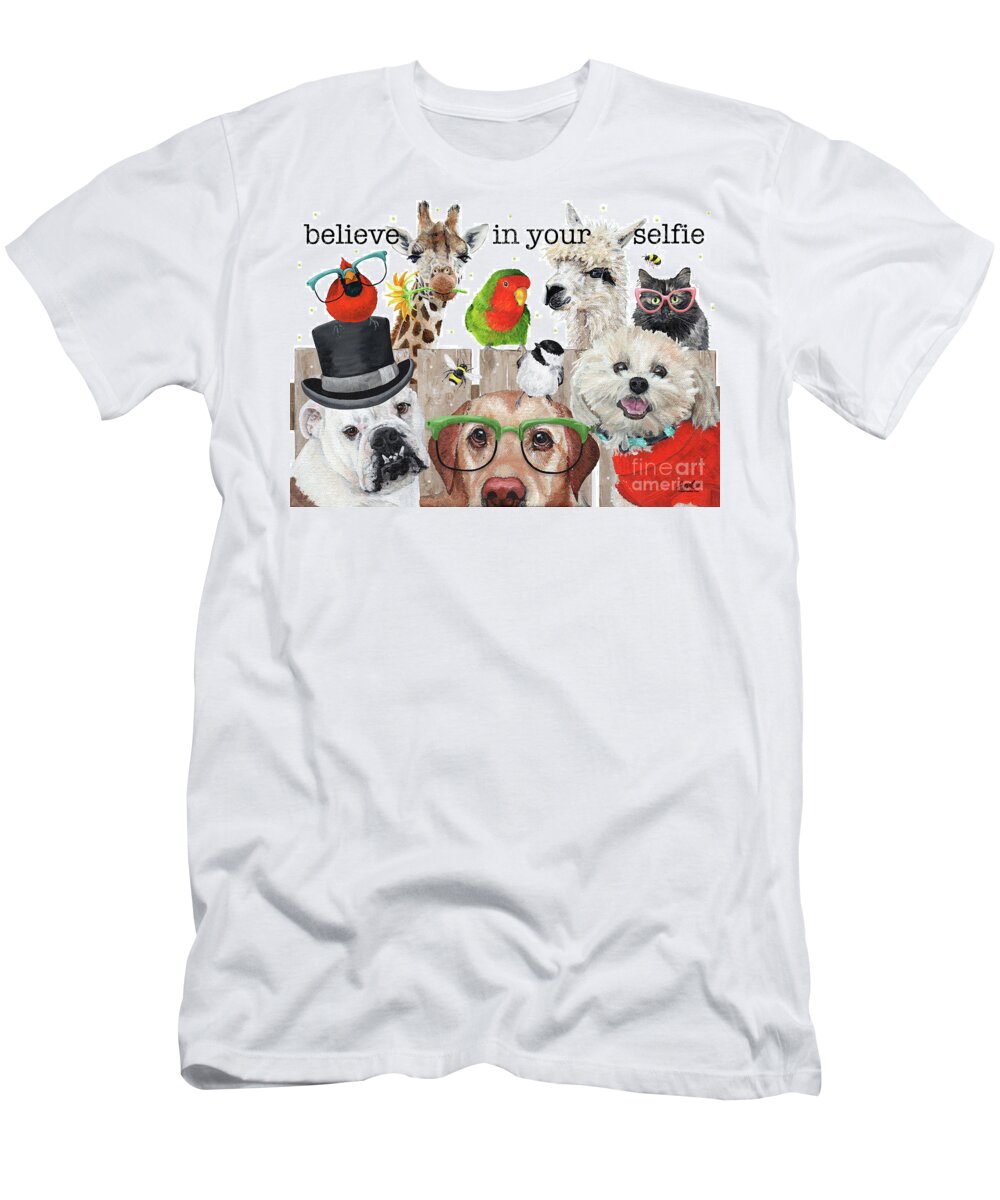 Animals T-Shirt featuring the painting Believe in Your Selfie - animals by Annie Troe