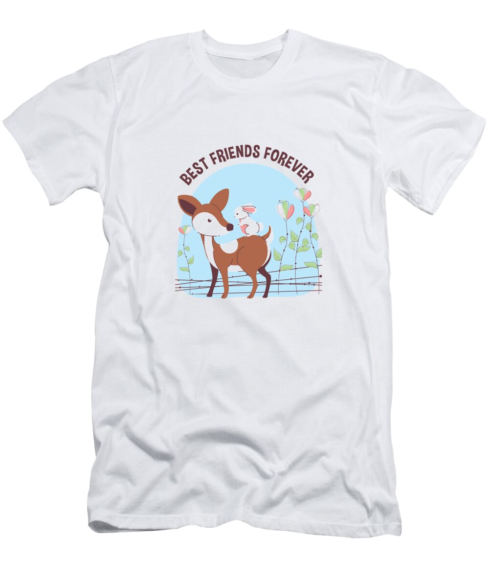 Adorable T-Shirt featuring the digital art Best Friends Forever Baby Deer Rabbit by Jacob Zelazny