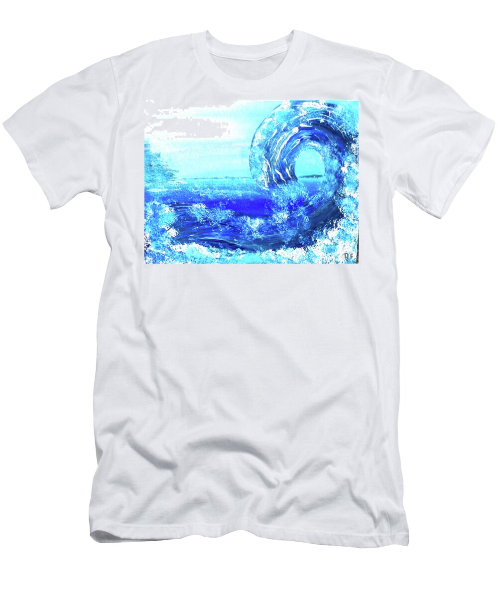Blue T-Shirt featuring the painting Big Bue Wave 2 by Anna Adams