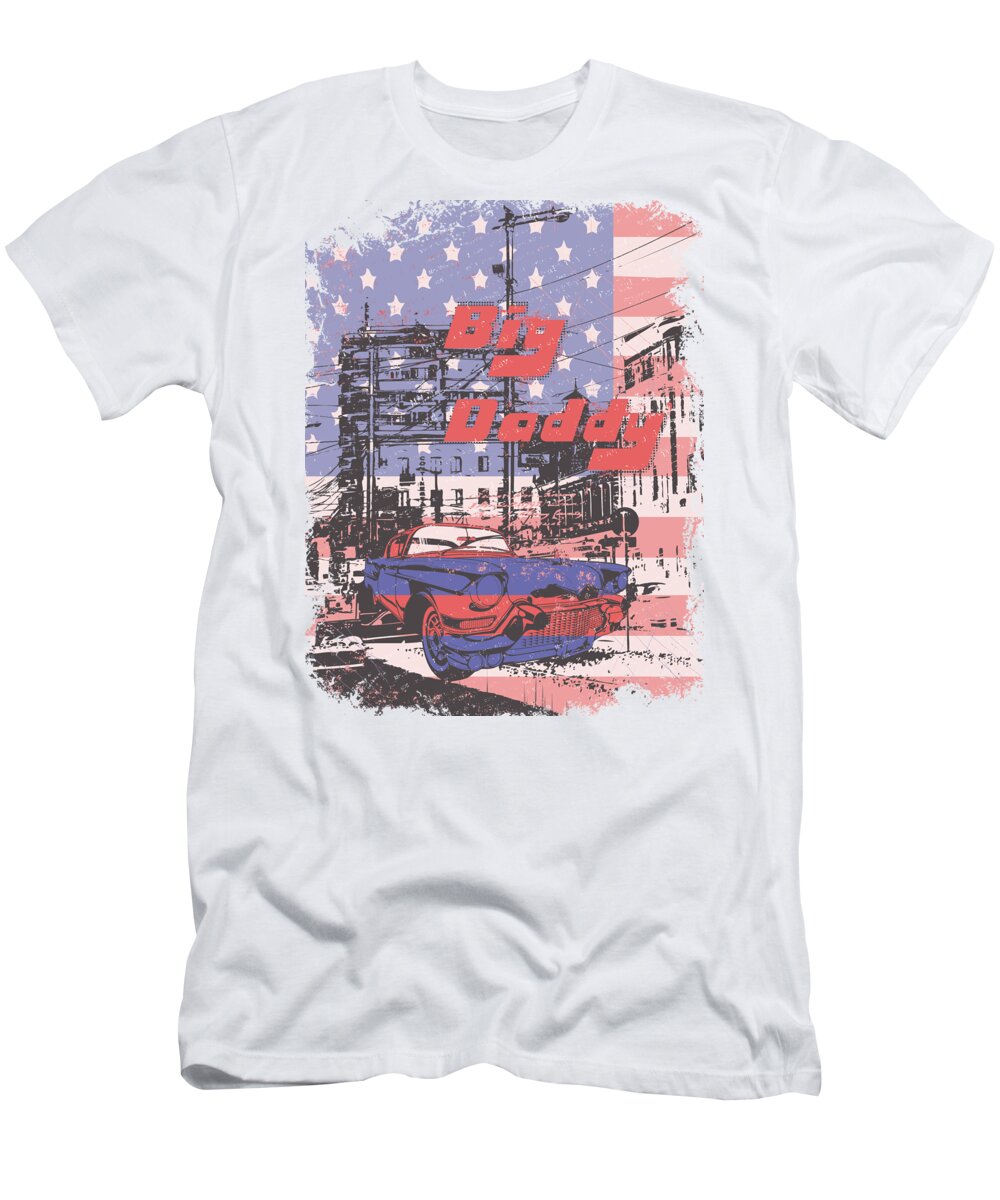 American Flag T-Shirt featuring the digital art Big Daddy American Vintage Car by Jacob Zelazny