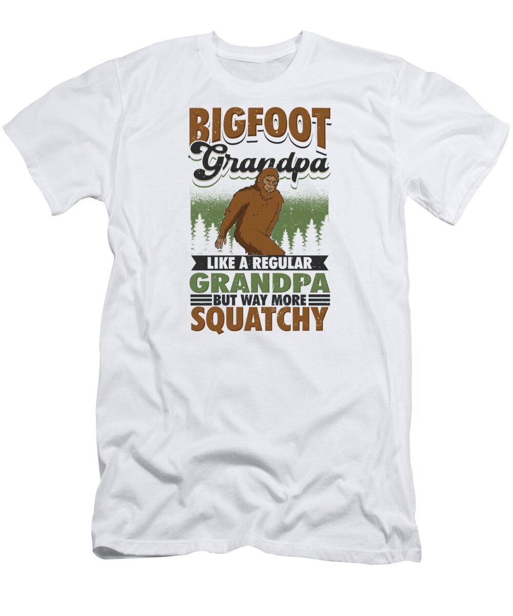 Bigfoot Grandpa T-Shirt featuring the digital art Bigfoot Grandpa Forest Myth Science Fiction by Toms Tee Store