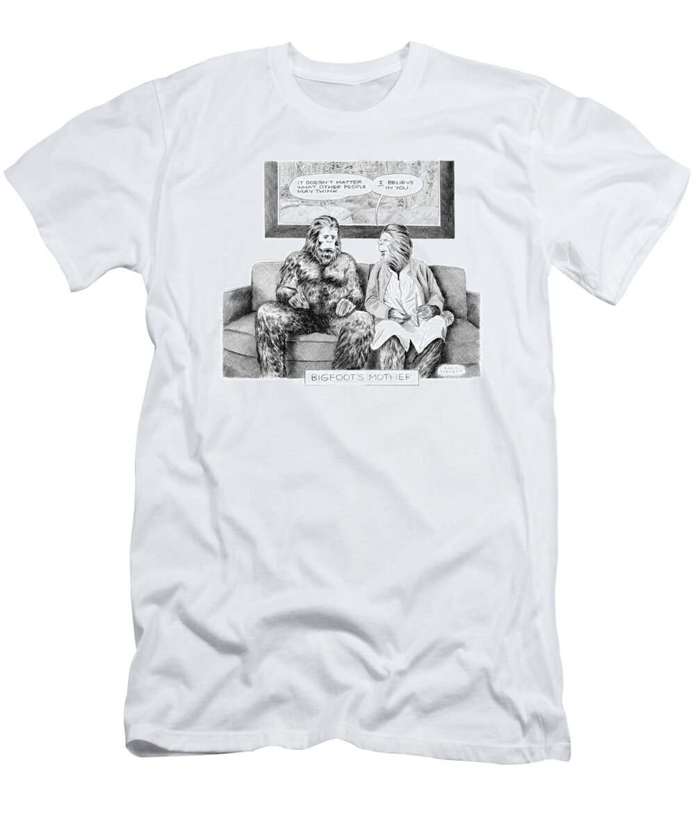 Captionless T-Shirt featuring the drawing Bigfoot's Mother by Karl Stevens