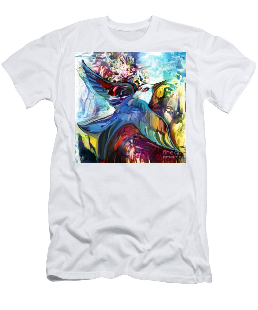 American Art T-Shirt featuring the digital art Bird Flying Solo 012 by Stacey Mayer