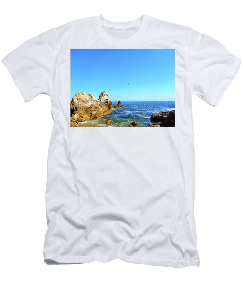 Ocean T-Shirt featuring the photograph Bird in the Sky at the Beach by Marcus Jones