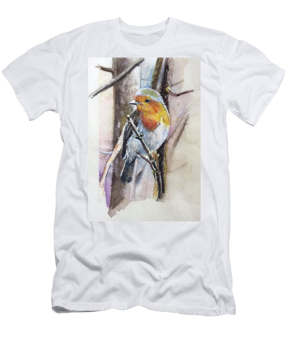 Bird T-Shirt featuring the drawing Bird on a tree by Carolina Prieto Moreno