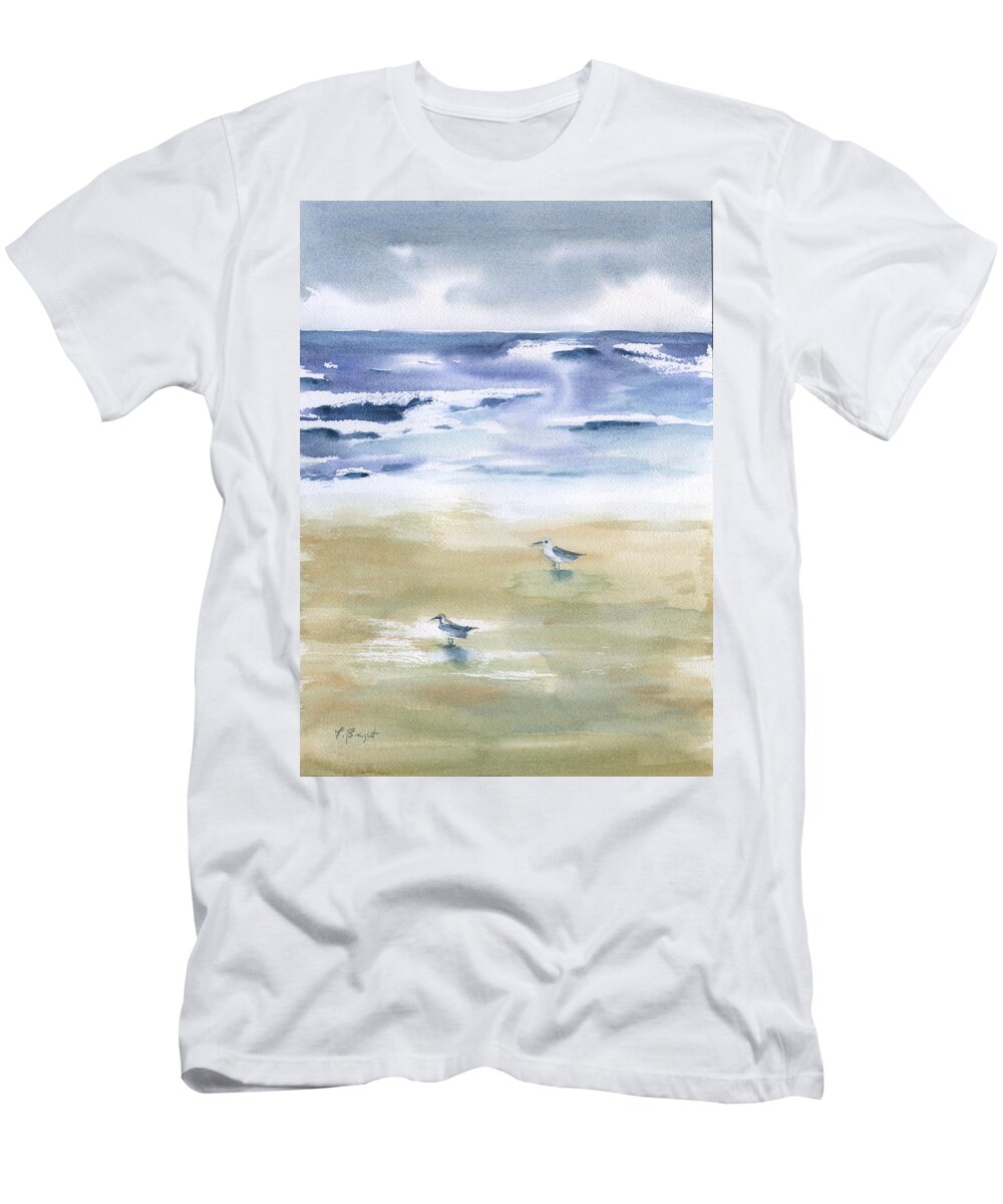 Birds And The Ocean T-Shirt featuring the painting Birds and The Ocean by Frank Bright