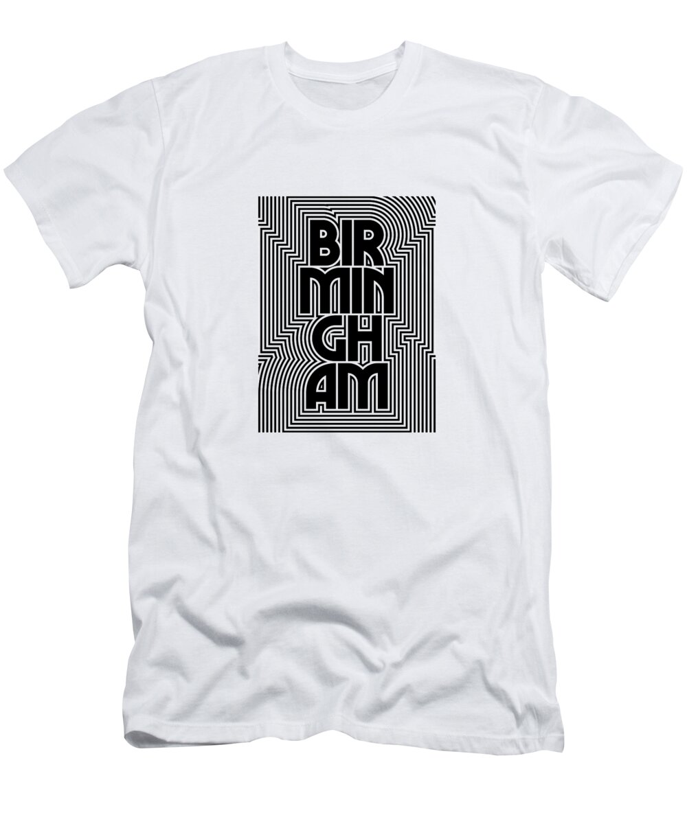 Black T-Shirt featuring the digital art Birmingham City Text Pattern England by Organic Synthesis