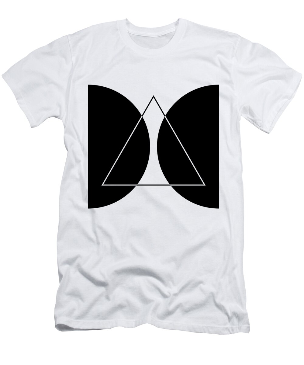 Abstract T-Shirt featuring the mixed media Black And White Minimalist Abstract Geometric Design by Modern Abstract