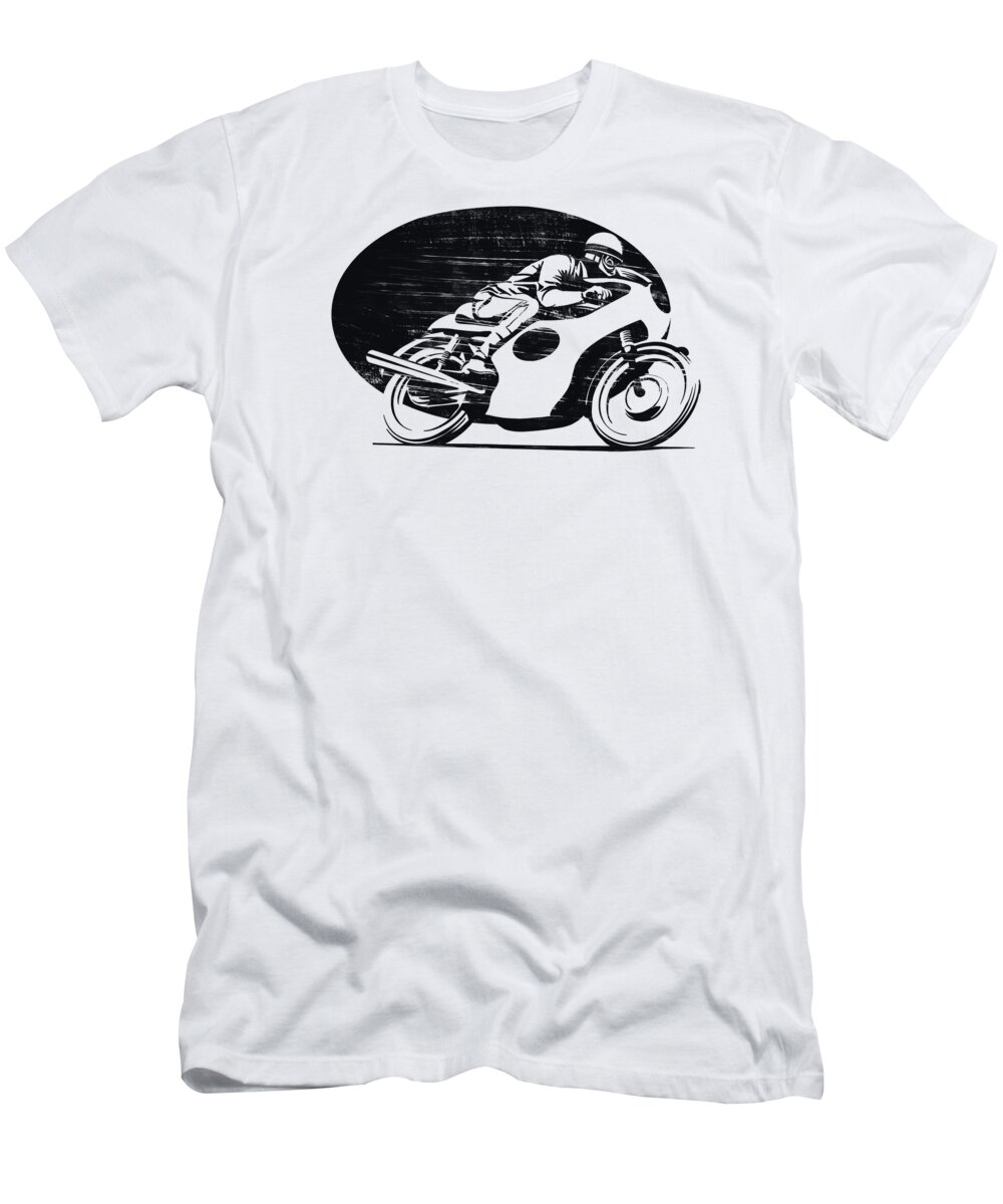 Cafe Racer T-Shirt featuring the painting Black And White Retro Vintage Cafe Racer by Sassan Filsoof