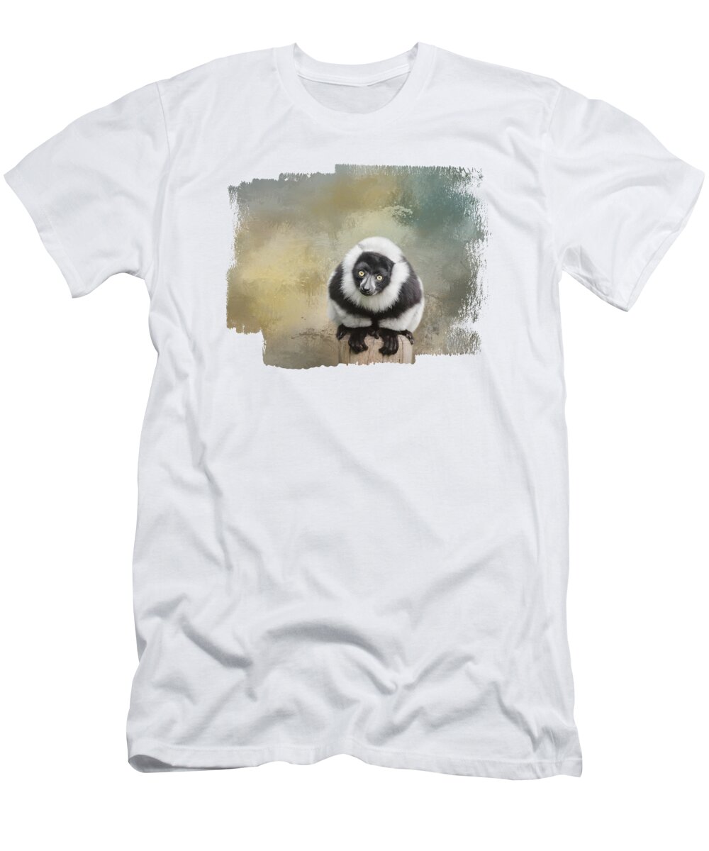 Lemur T-Shirt featuring the photograph Black and White Ruffed Lemur Two by Elisabeth Lucas