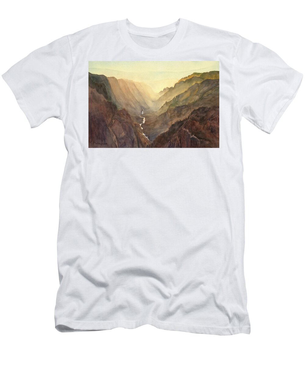 Joan Wolbier Artist T-Shirt featuring the mixed media Black Canyon by Joan Wolbier