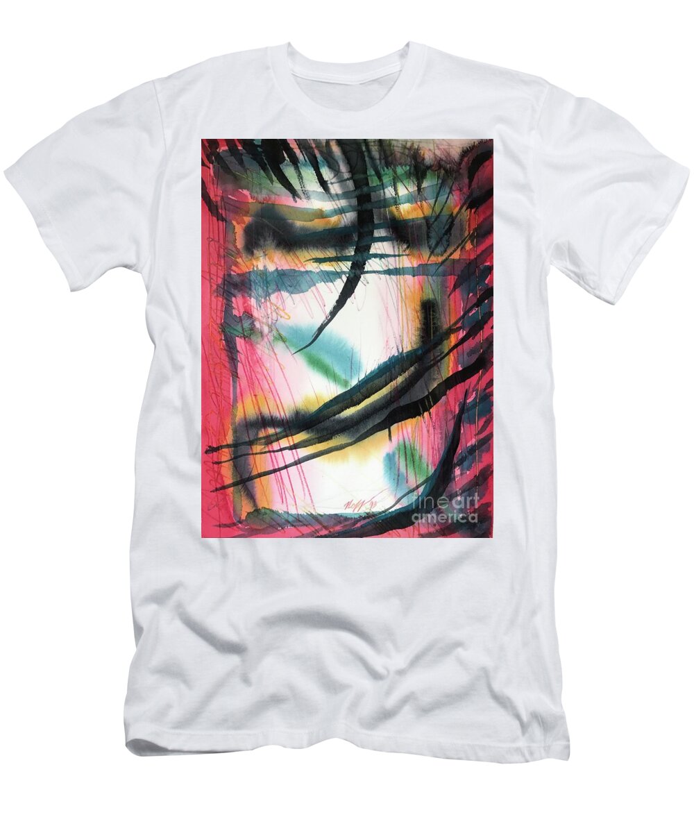 #bladeoflight #watercolor #watercolorpainting #abstract #abstractart #abstractwatercolor #red #black #blade #light #glenneff #thesoundpoetsmusic #picturerockstudio T-Shirt featuring the painting Blade of Light by Glen Neff