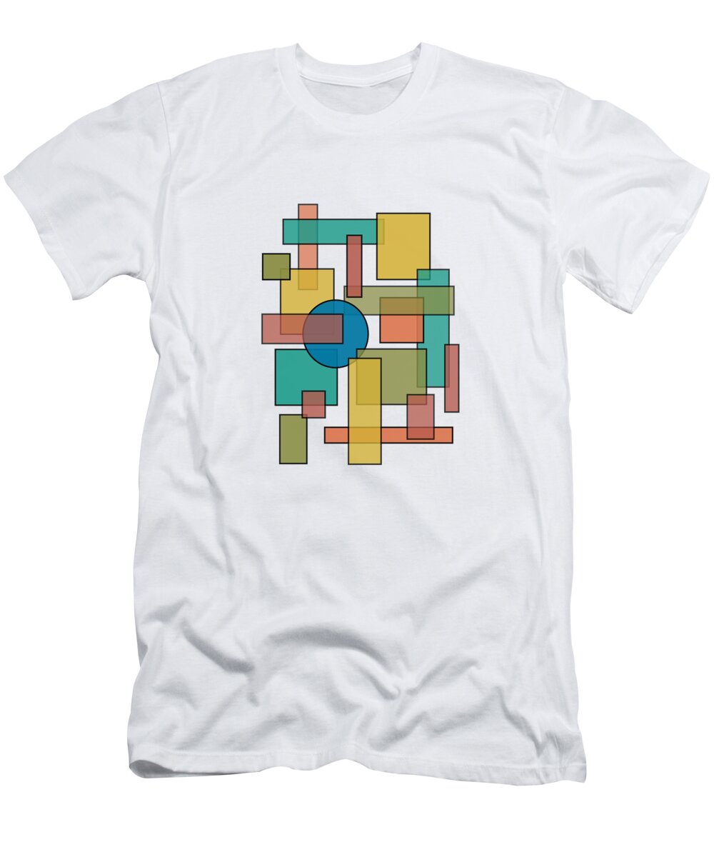 Mid Century T-Shirt featuring the digital art Mid Century Modern Blocks, Rectangles and Circles by DB Artist