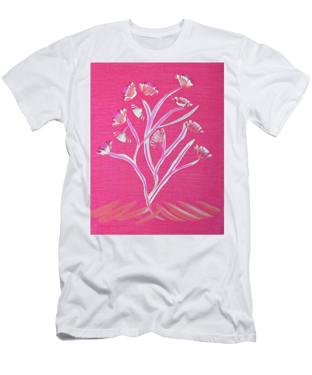Tree T-Shirt featuring the painting Blooming Tree Pink by Corinne Carroll