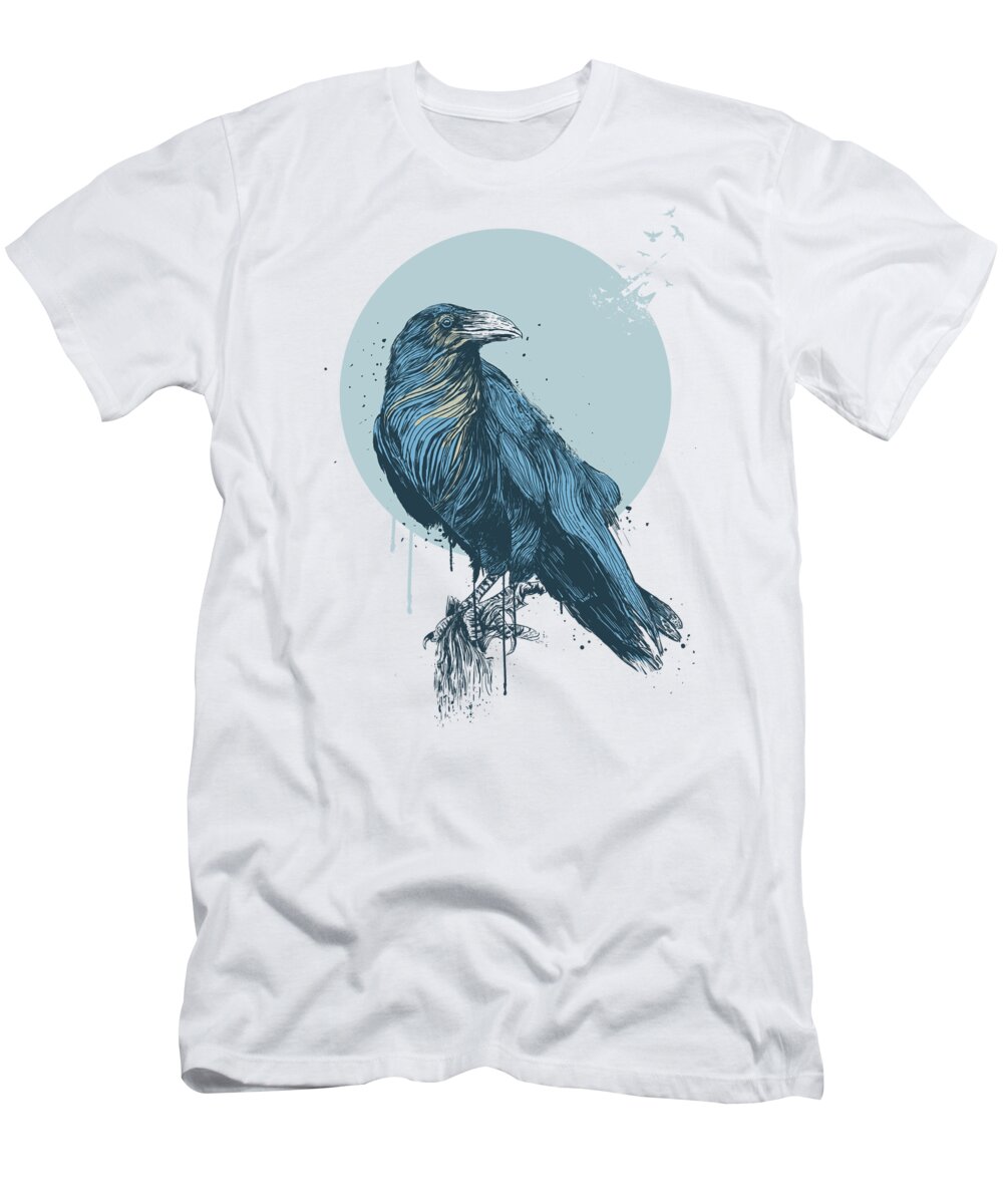 Birds T-Shirt featuring the drawing Blue crow by Balazs Solti