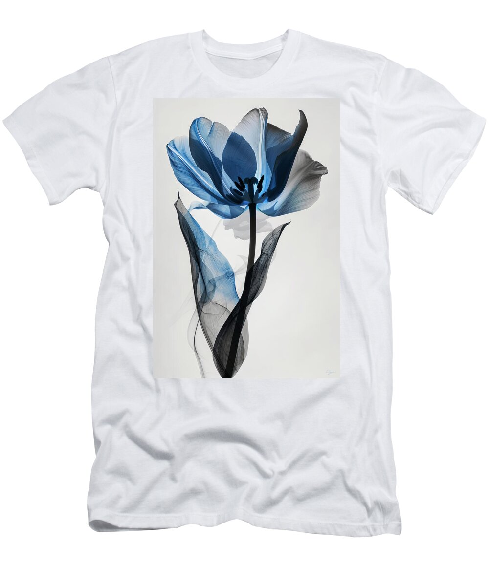 Blue Tulips T-Shirt featuring the painting Blue Ethereal - Blue Flower Art by Lourry Legarde