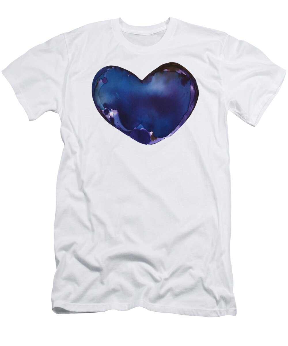 Watercolor T-Shirt featuring the painting Blue Heart by Sandy Rakowitz