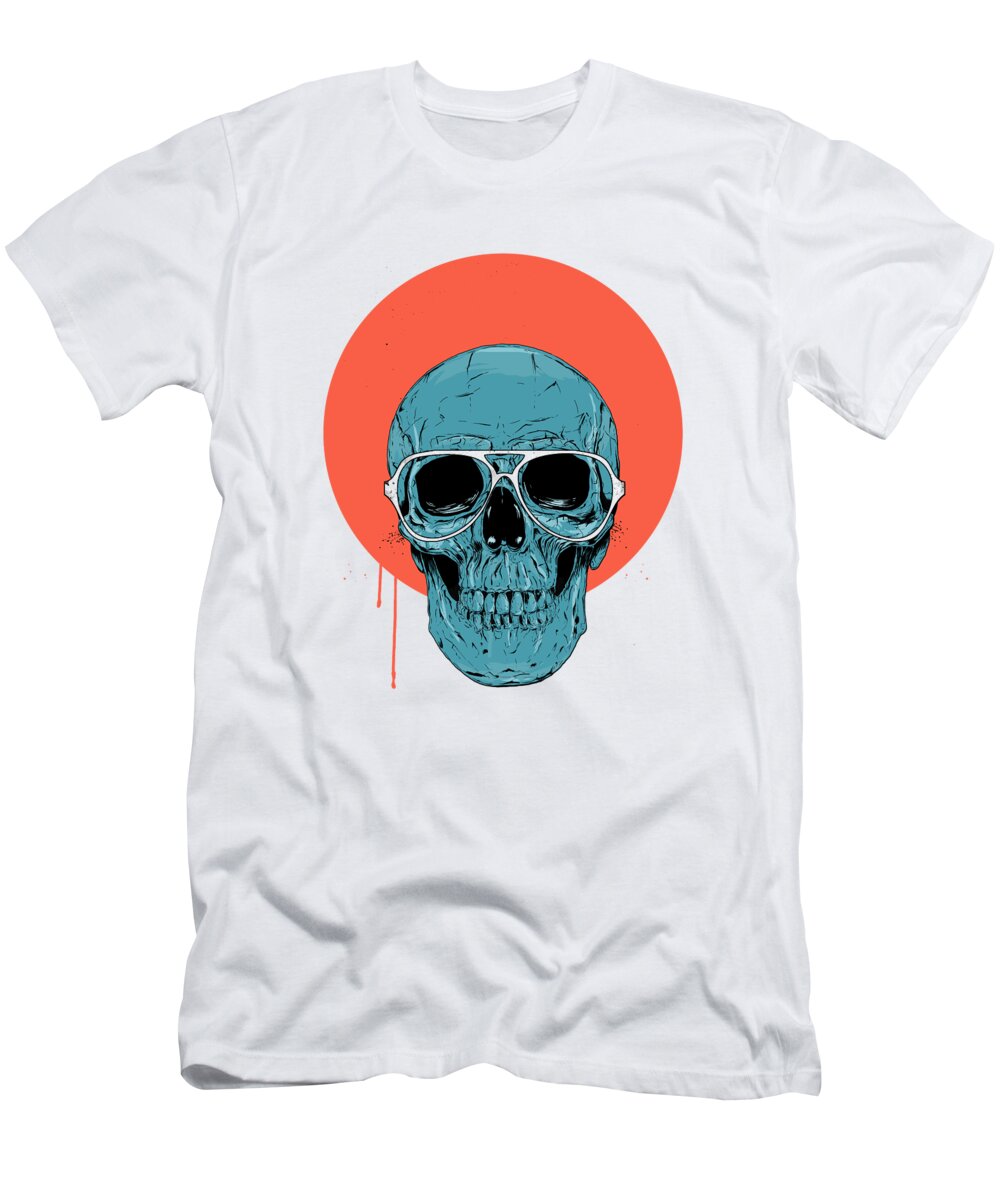 Skull T-Shirt featuring the drawing Blue skull II by Balazs Solti