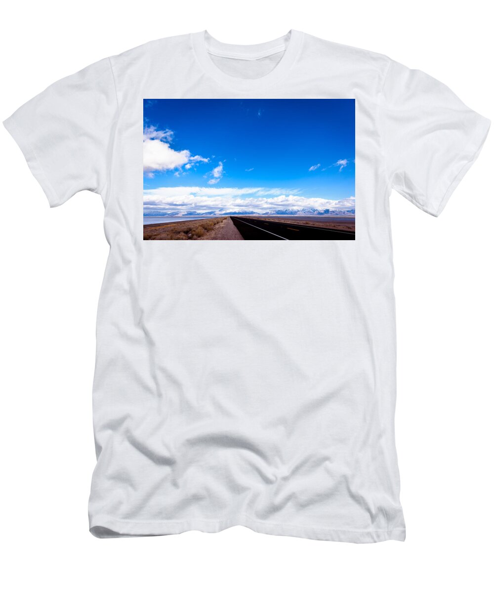 Utah T-Shirt featuring the photograph Blue Sky Black Road by Mark Gomez