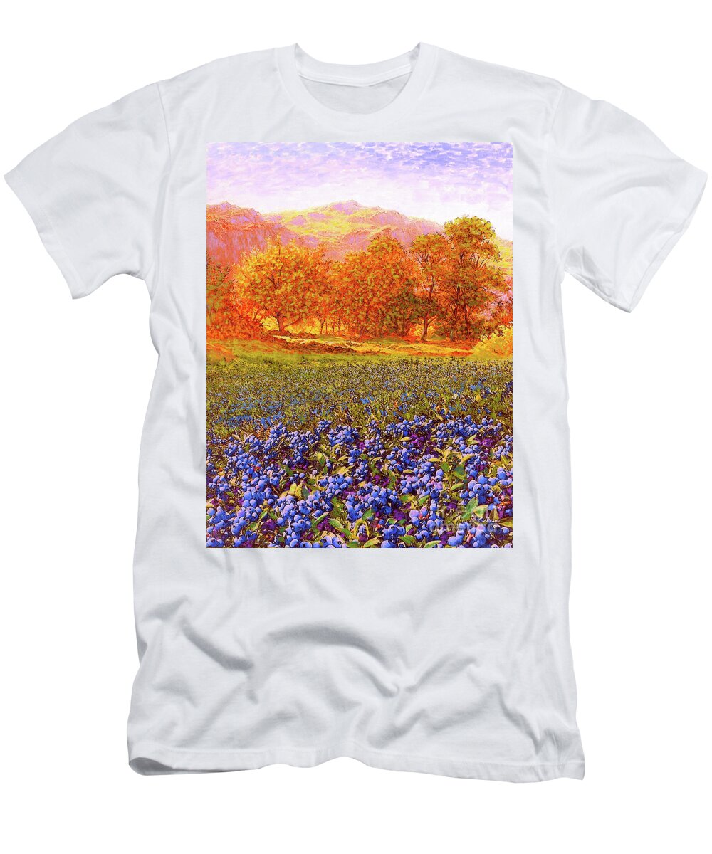 Tree T-Shirt featuring the painting Blueberry Fields by Jane Small