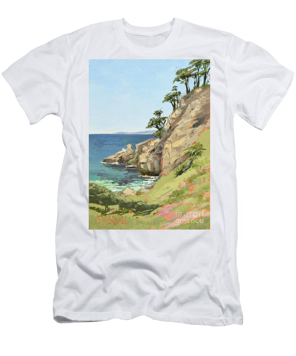 Landscape T-Shirt featuring the painting Bluefish Cove - Point Lobos by PJ Kirk