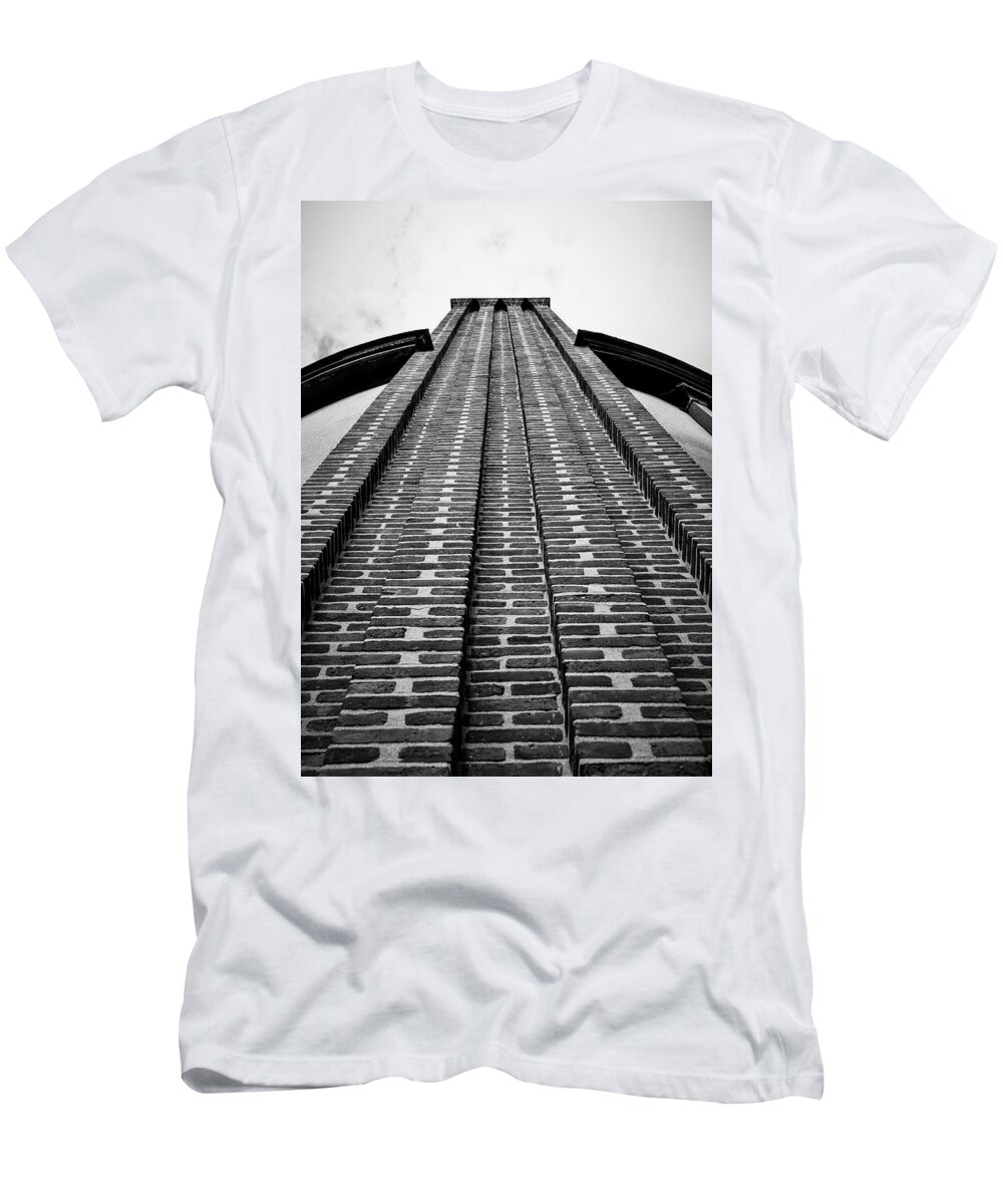 Brick Chimney B&w Sky T-Shirt featuring the photograph Brick Chimney2 by John Linnemeyer