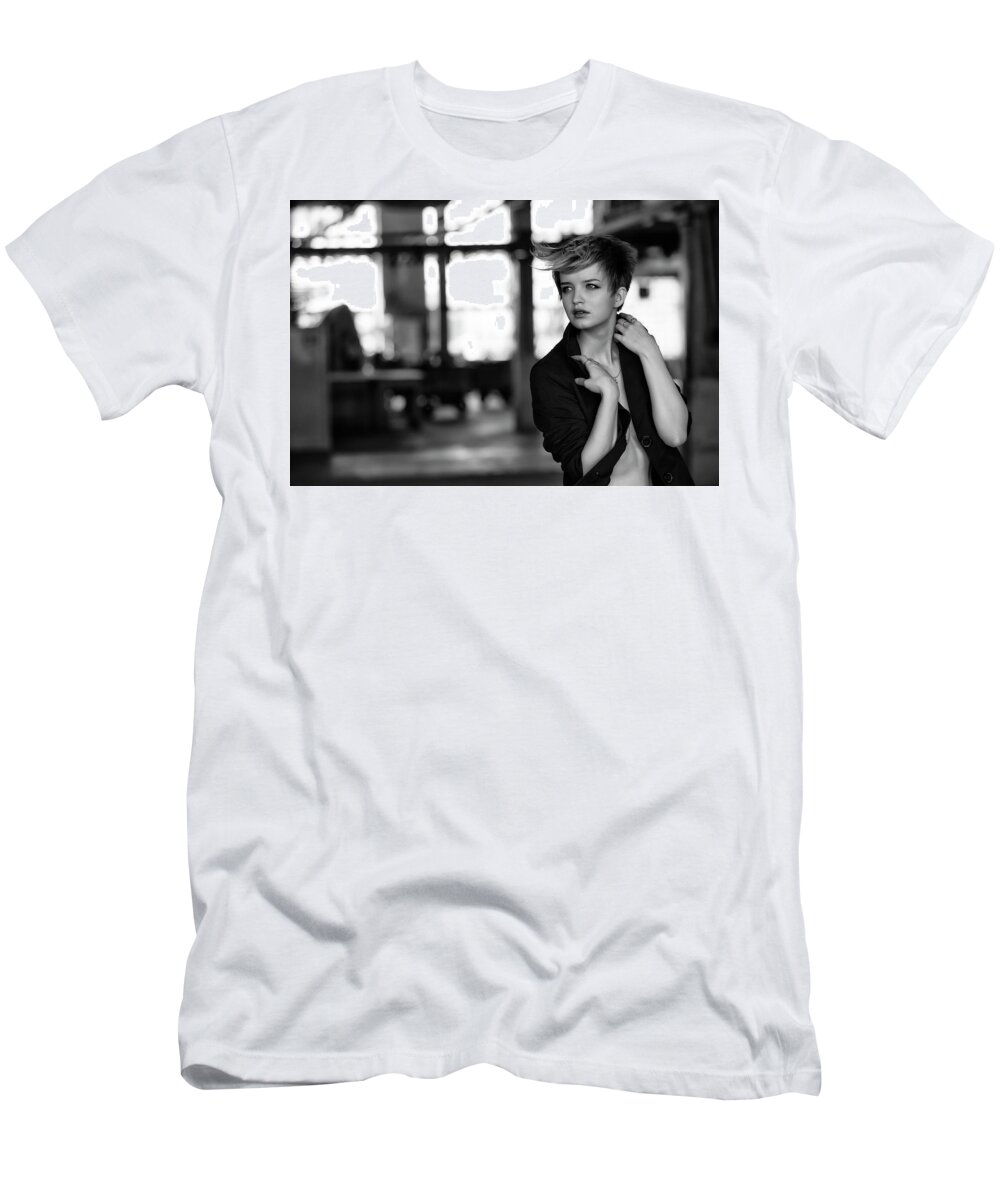 Russian Artist New Wave T-Shirt featuring the photograph Briella at Factory. Black and White by Vitaly Vakhrushev