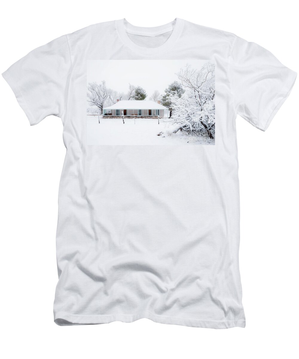 Arizona T-Shirt featuring the photograph Brown Canyon Ranch House In Snow by Al Andersen