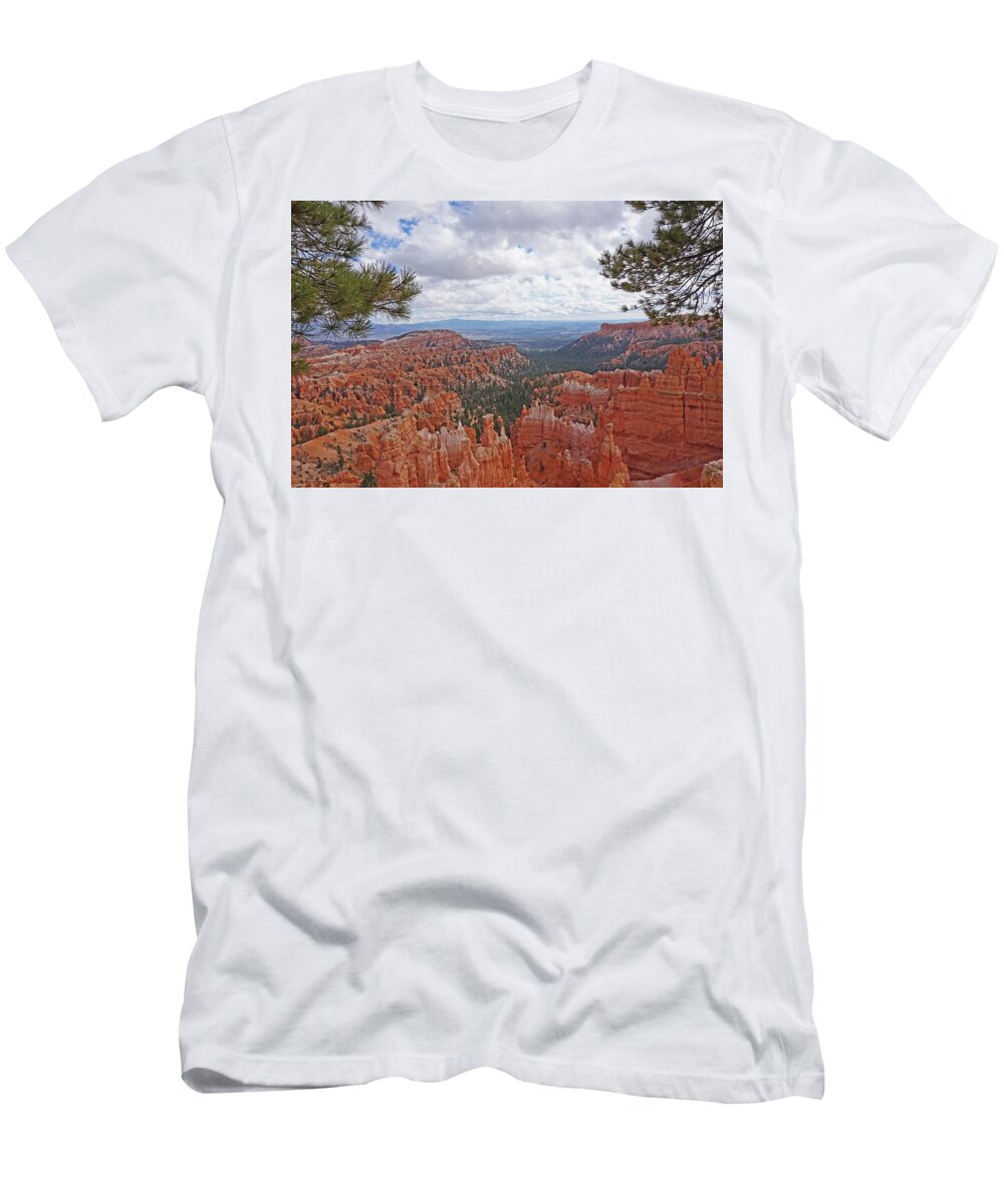 Bryce Canyon National Park T-Shirt featuring the photograph Bryce Canyon National Park - Panorama with Branches by Yvonne Jasinski