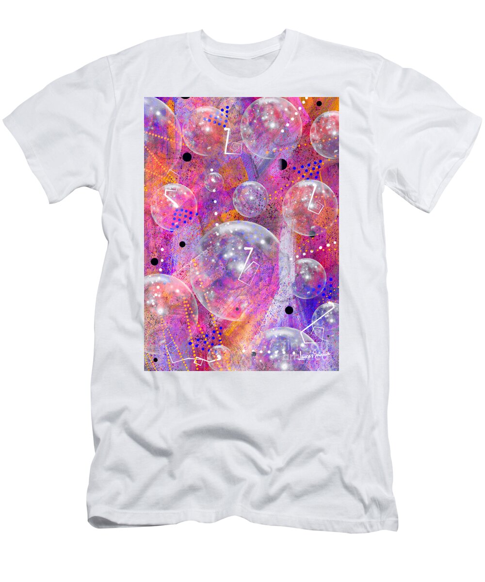 Abstract T-Shirt featuring the mixed media Bubbles Abstract Art by Laurie's Intuitive