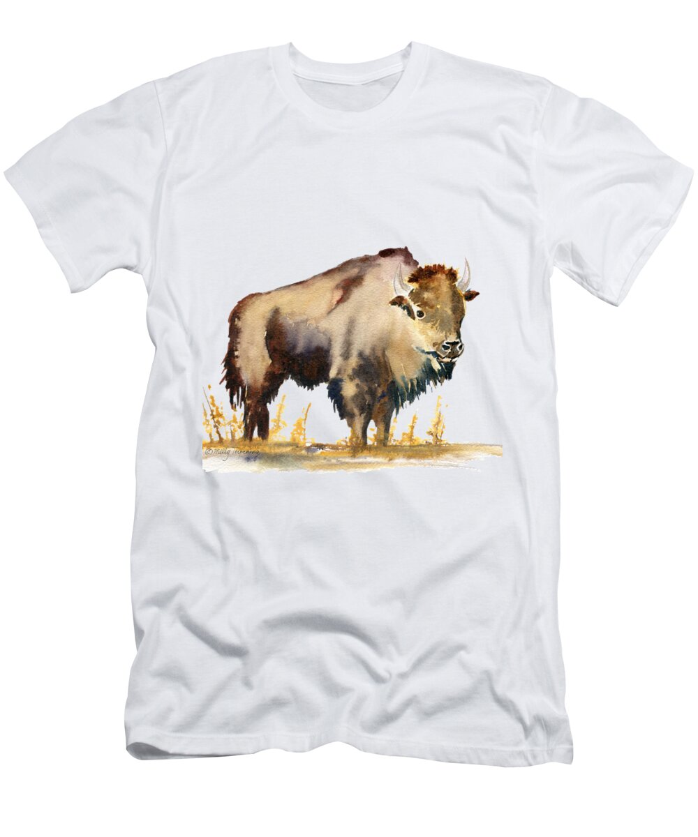 Buffalo Watercolor T-Shirt featuring the painting Buffalo Watercolor by Melly Terpening