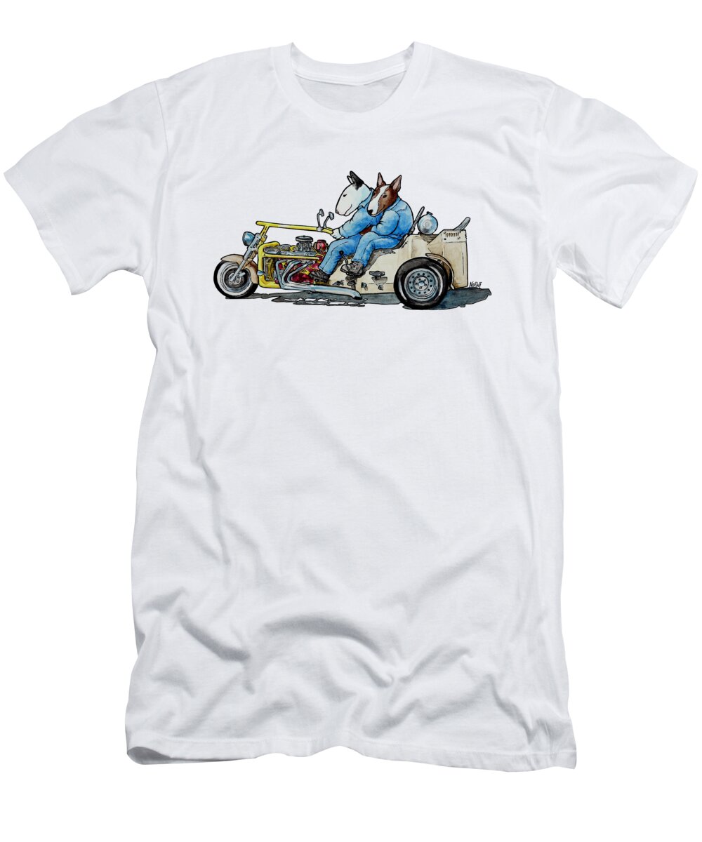 Bull Terrier T-Shirt featuring the painting Bull Terrier Bikers by Jindra Noewi