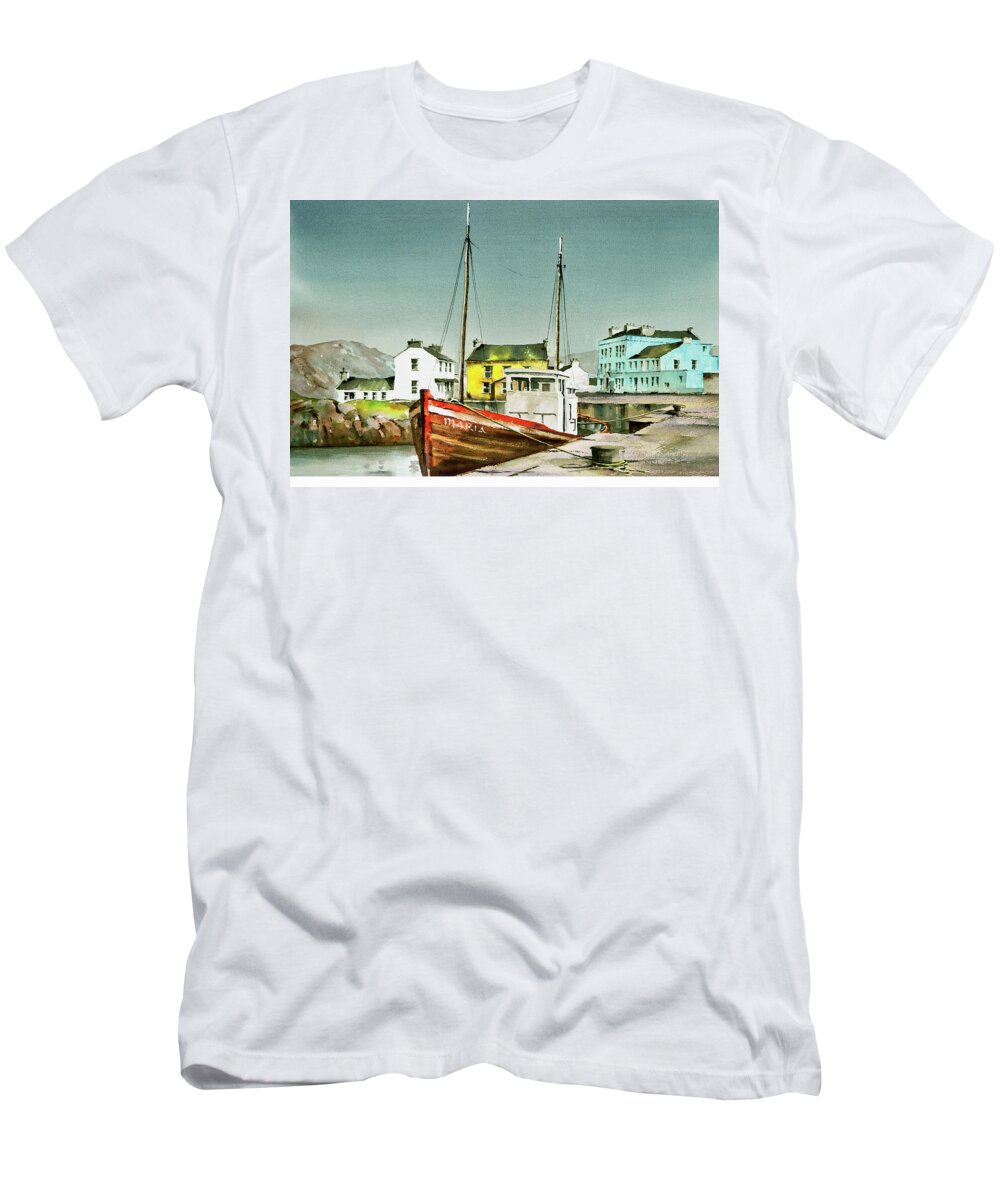Ireland T-Shirt featuring the painting Burtonport Harbour, Donegal by Val Byrne