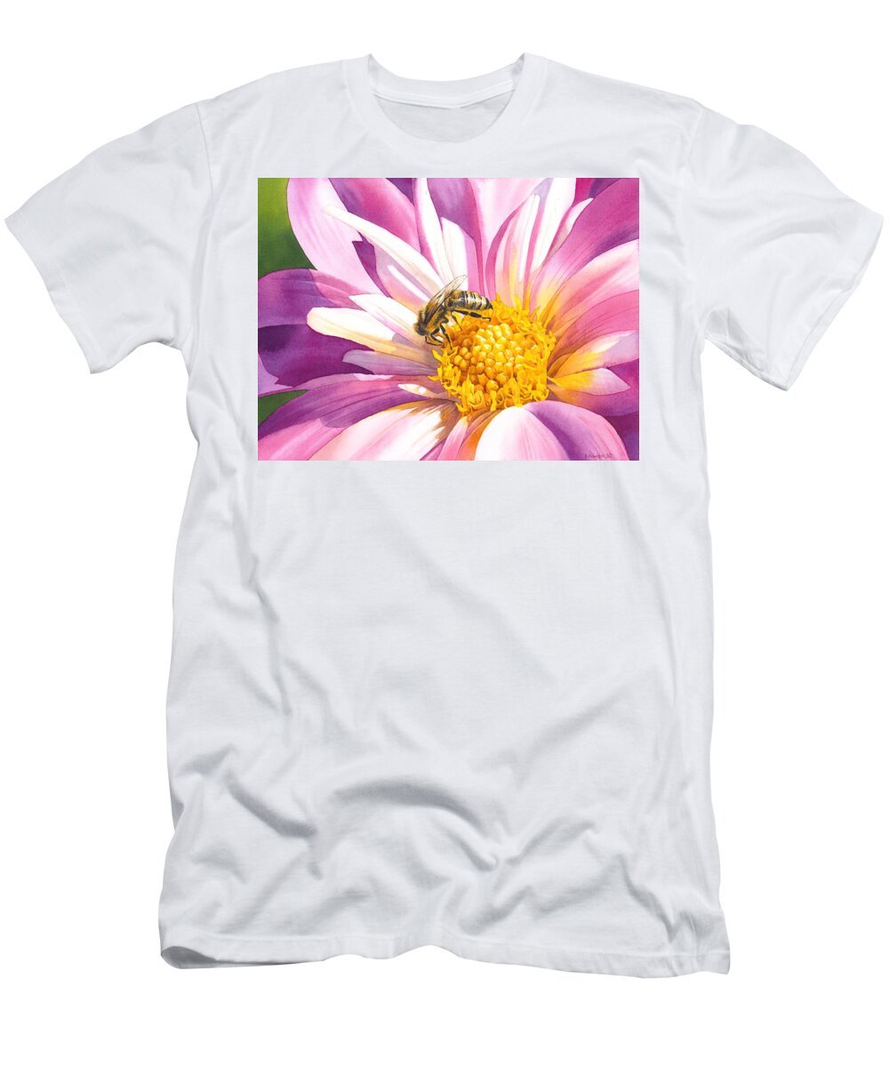 Bee T-Shirt featuring the painting Busy Bee by Espero Art