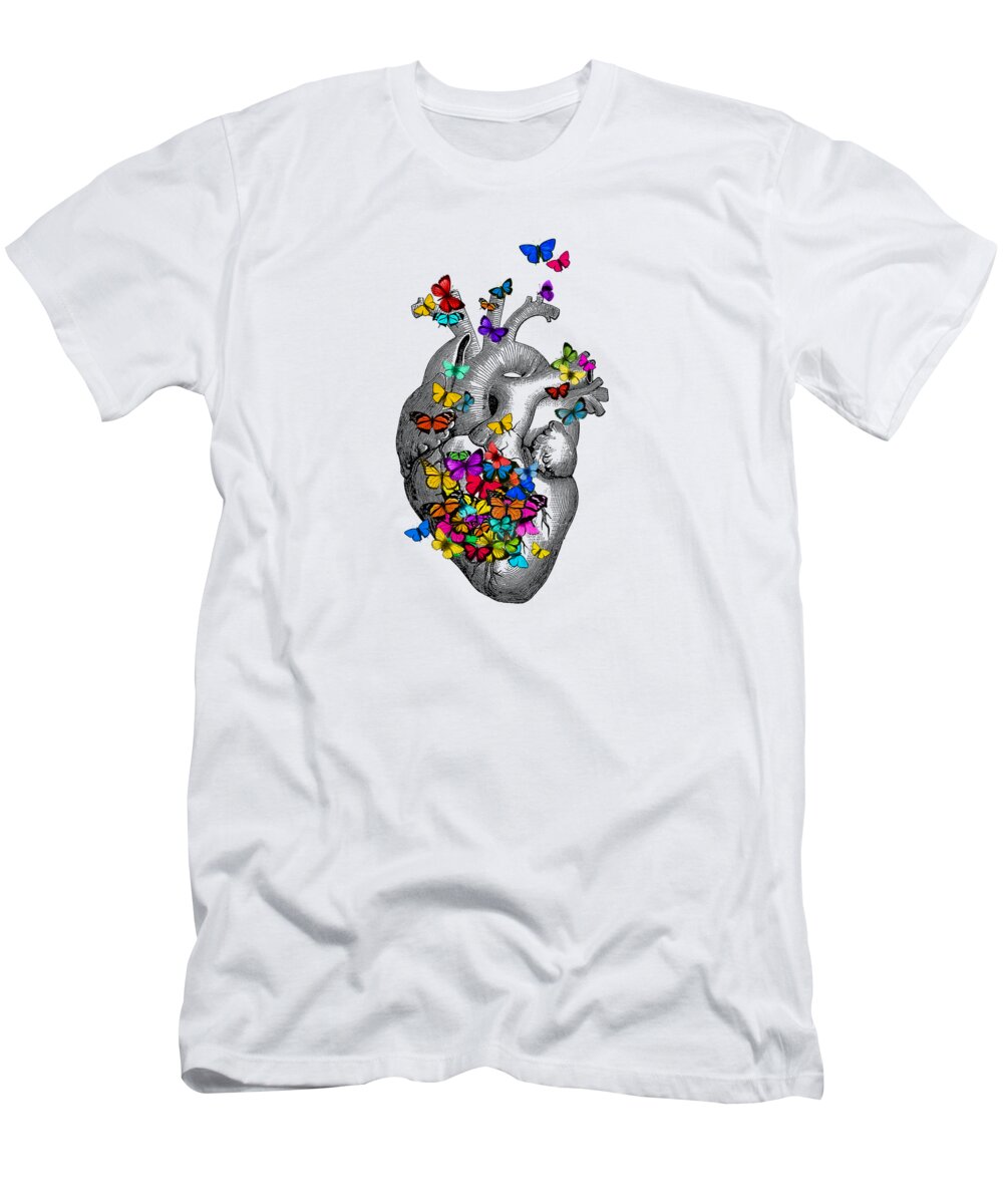Heart T-Shirt featuring the digital art Butterfly Heart by Madame Memento