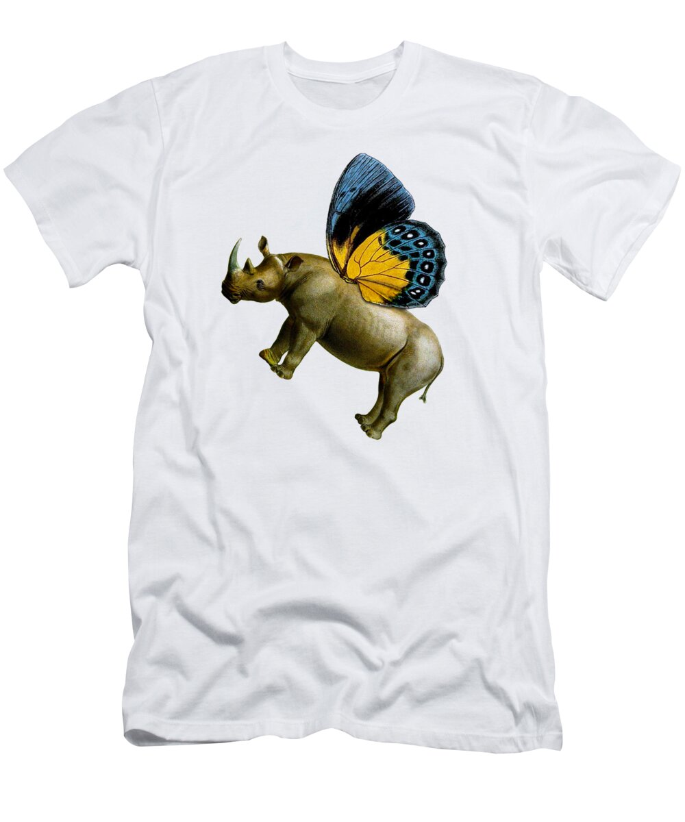 Rhino T-Shirt featuring the digital art Butterfly Rhinoceros by Madame Memento